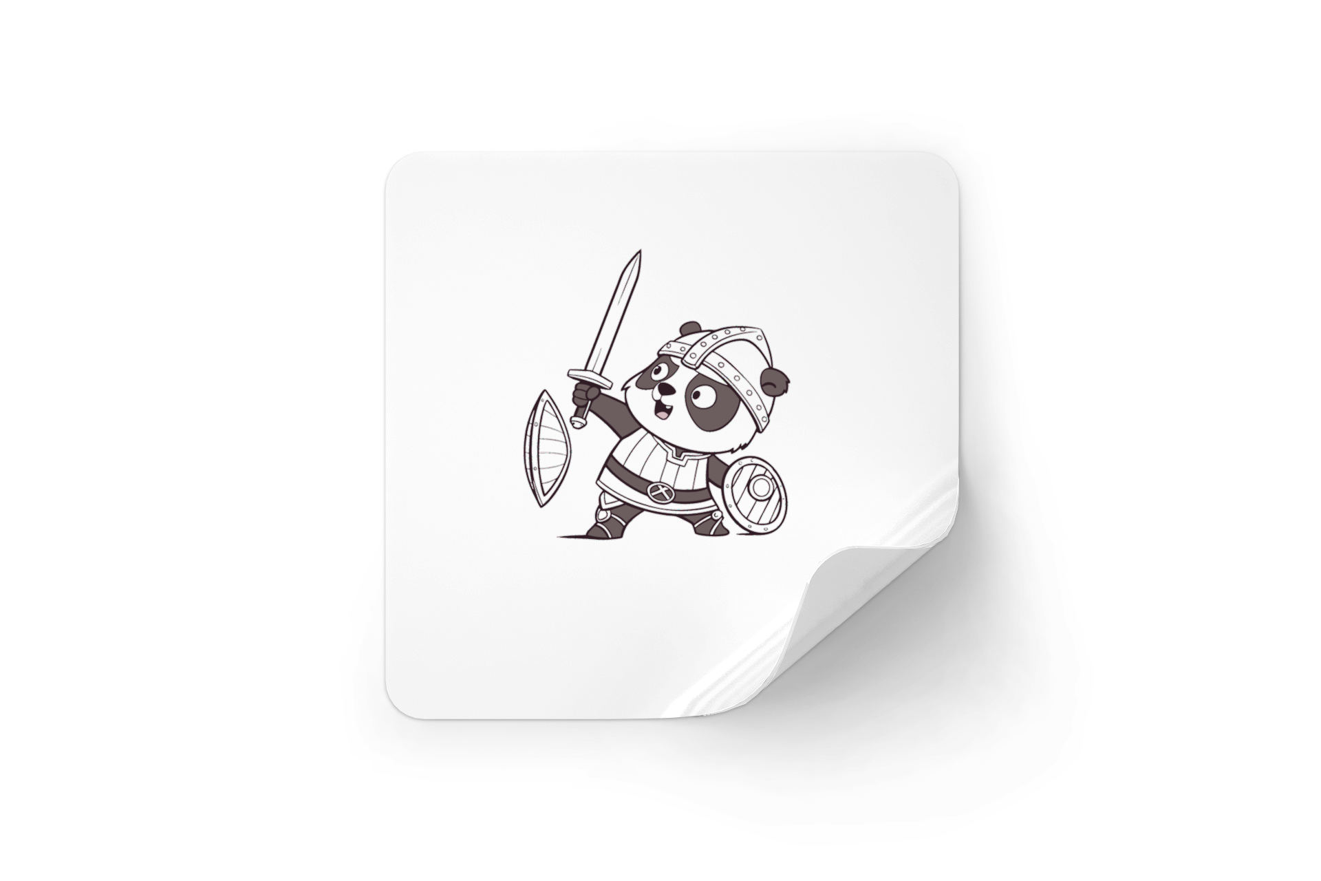 Sticker fantaisie avec un panda en tenue de chevalier, style numérique ludique