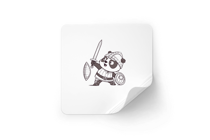 Sticker fantaisie avec un panda en tenue de chevalier, style numérique ludique