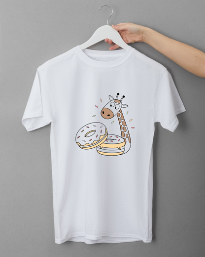 T-shirt avec motif girafe gourmande sur fond ligné thème pâtisserie attrayant
