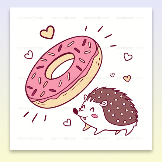 Illustration d'un hérisson joyeux avec un donut en style kawaii, idéale pour des projets DIY et papeterie.