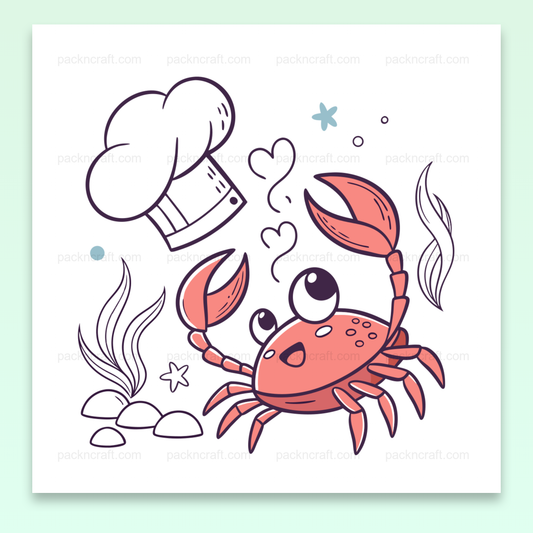 Illustration d'un crabe chef amusant en style cartoon avec chapeau et étoiles pour projets DIY