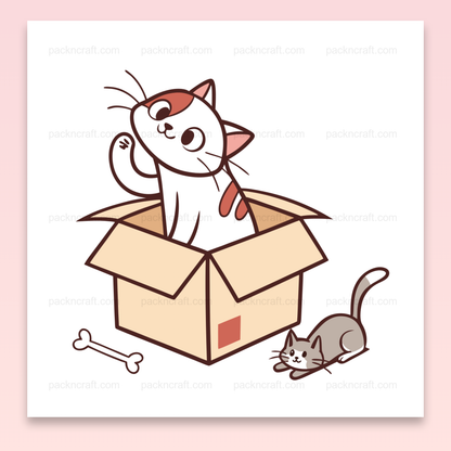Illustration mignonne d'un chat curieux sortant d'une boîte, idéale pour DIY et déco.
