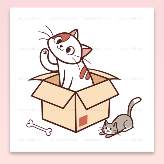Illustration mignonne d'un chat curieux sortant d'une boîte, idéale pour DIY et déco.
