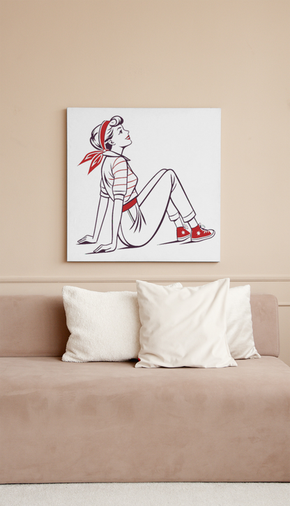 Cadre décoratif avec pin-up rétro, accentue un intérieur vintage.