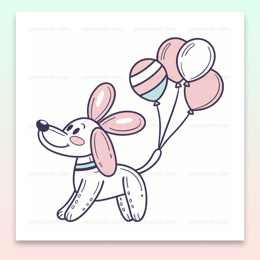 Illustration mignonne de chien ballon kawaii pour stickers et déco d'anniversaire.