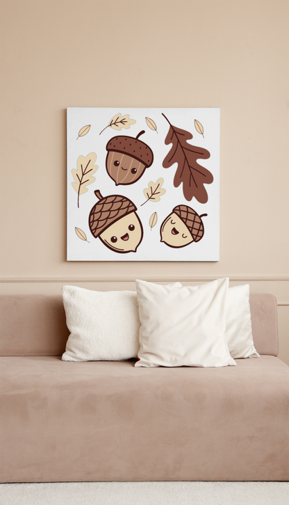 Cadre avec doodle relaxant de glands souriants pour une ambiance automnale paisible