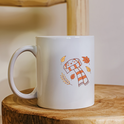Mug blanc avec motif minimaliste automnal élégant de feuilles vertes et rouges