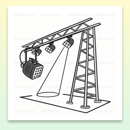Illustration d'un éclairage de théâtre pour déco et projets créatifs, Mise en scène de projecteurs de théâtre, design encadré, Sticker projecteurs de scène, idéal pour supports variés, Graphique de projecteurs sur mug, style original, T-shirt avec design de projecteurs, un look unique