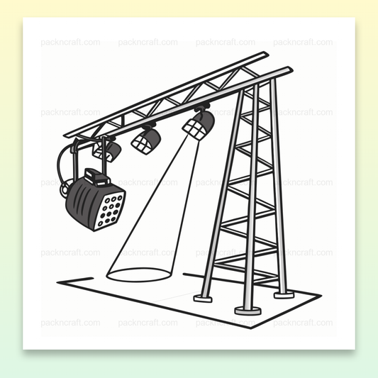 Illustration d'un éclairage de théâtre pour déco et projets créatifs, Mise en scène de projecteurs de théâtre, design encadré, Sticker projecteurs de scène, idéal pour supports variés, Graphique de projecteurs sur mug, style original, T-shirt avec design de projecteurs, un look unique