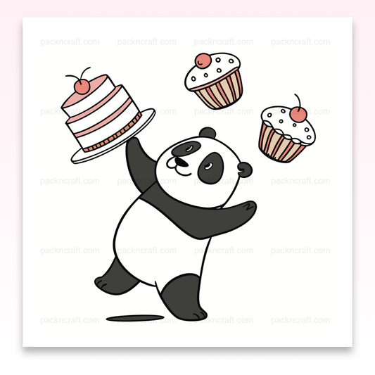 Panda jongleur de gâteaux illustration SVG pour projets créatifs et décoratifs.