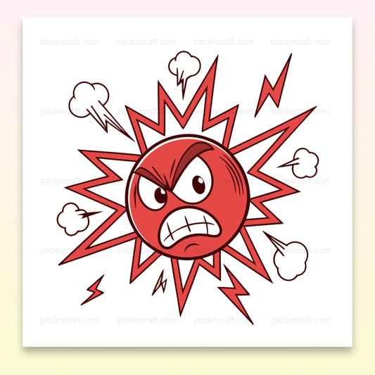 Illustration d'un émoji rouge en colère avec motifs explosifs pour projets créatifs