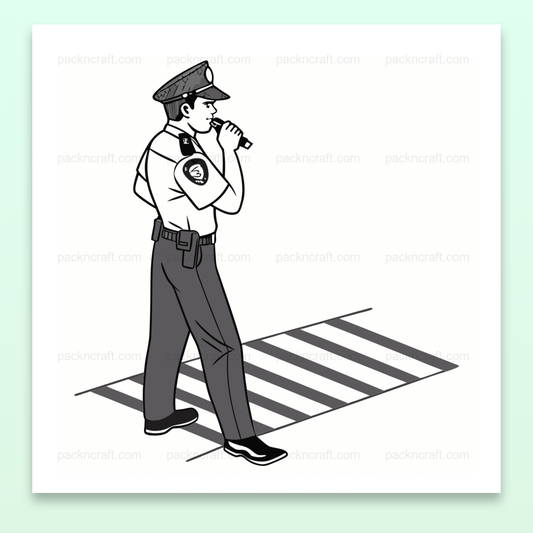 Policier au Sifflet | SVG Élégant Noir & Blanc | Traversée Sûre