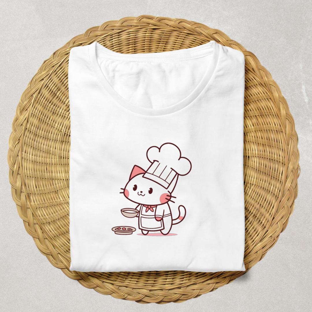 T-shirt avec un adorable chat cuisinier et design ludique animé