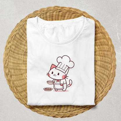 T-shirt avec un adorable chat cuisinier et design ludique animé