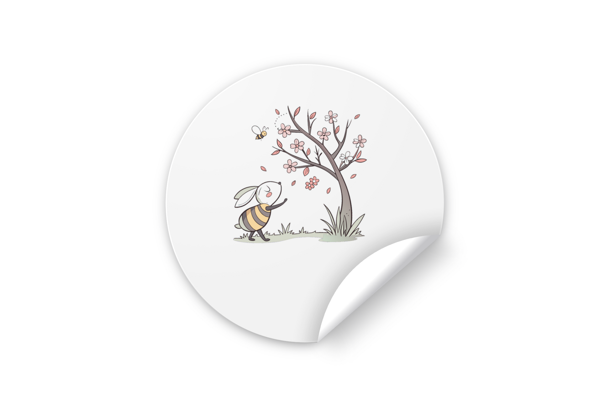 Sticker printemps avec lapin sous arbre en pastel style floral