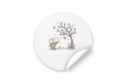 Sticker printemps avec lapin sous arbre en pastel style floral