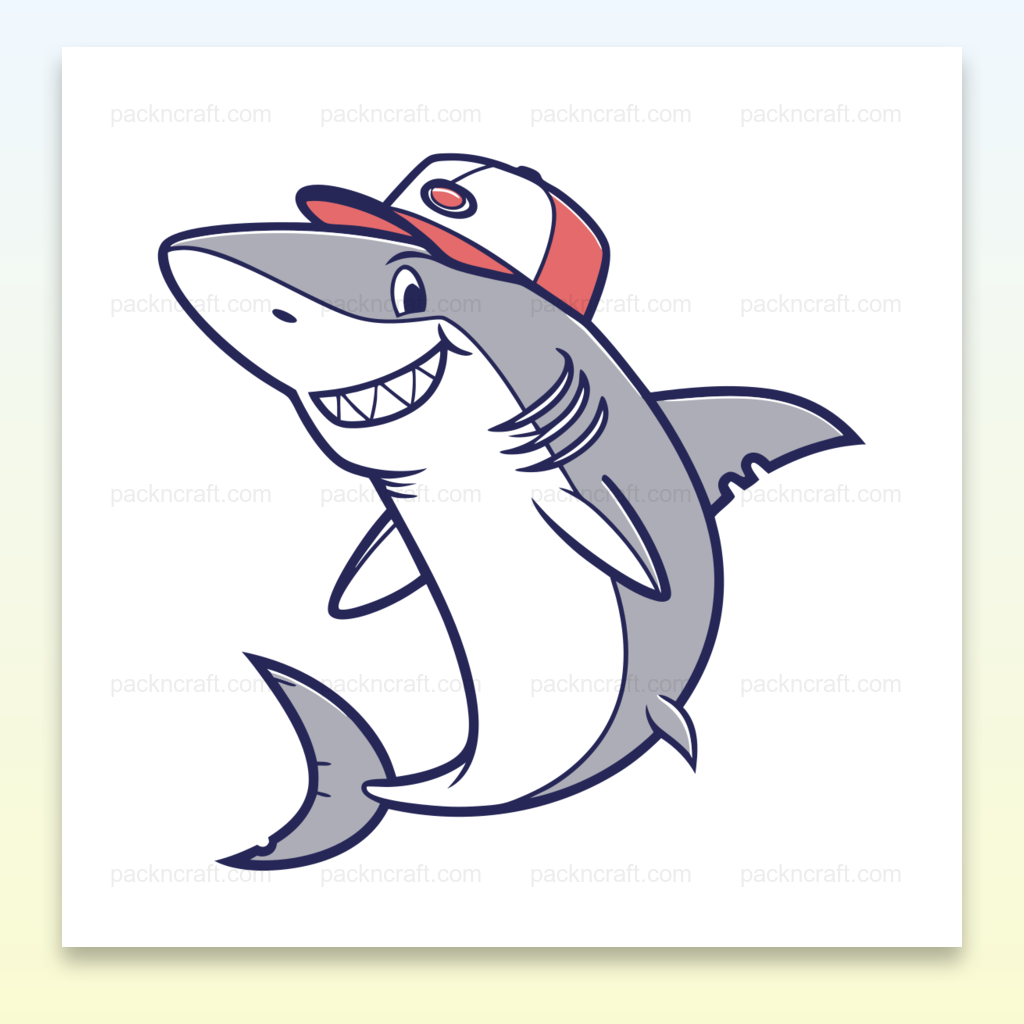 Illustration vectorielle d'un requin souriant avec une casquette, thème marin DIY.