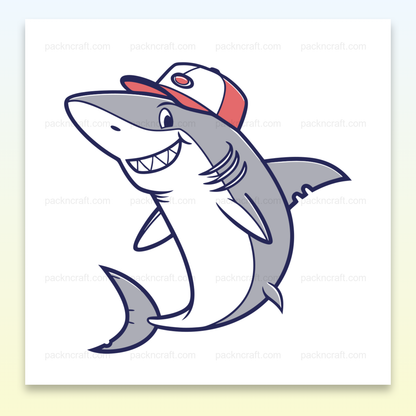Illustration vectorielle d'un requin souriant avec une casquette, thème marin DIY.