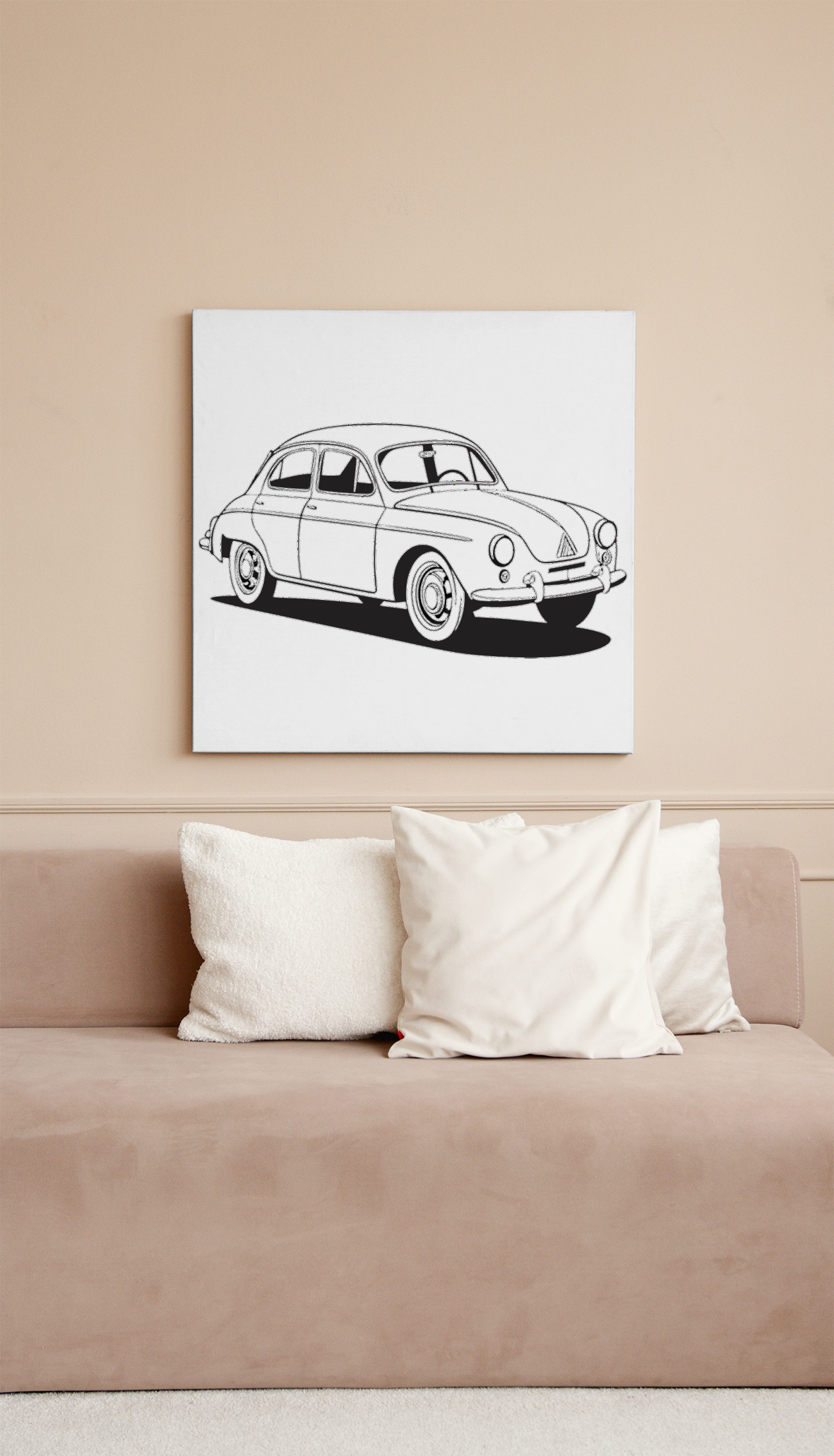 Cadre déco vintage avec voiture classique des années 50.