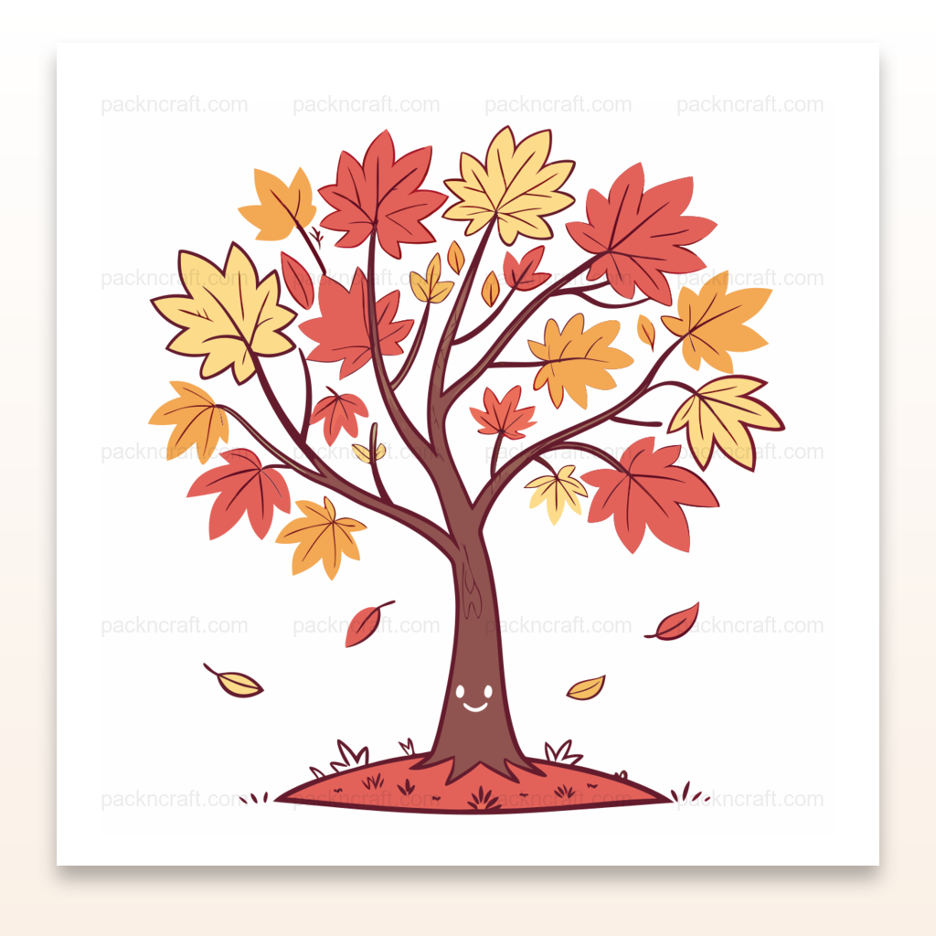 Arbre d'automne joyeux en design pastel pour projets créatifs.