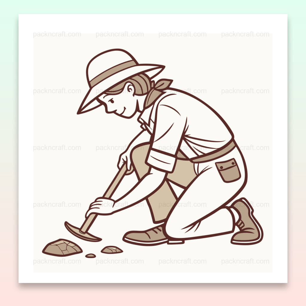 Illustration d'un archéologue brossant des fossiles en exploration., Graphique de t-shirt d'un archéologue découvrant des fossiles., Stickers décoratifs d'un archéologue en pleine action., Tasse ornée d'une image d'exploration archéologique., Cadre d'un archéologue en recherche de fossiles.