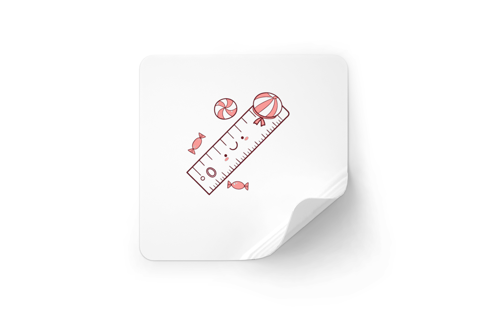 Sticker décoratif avec une règle kawaii et des bonbons souriants style numérique