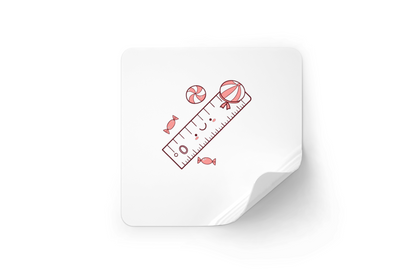 Sticker décoratif avec une règle kawaii et des bonbons souriants style numérique