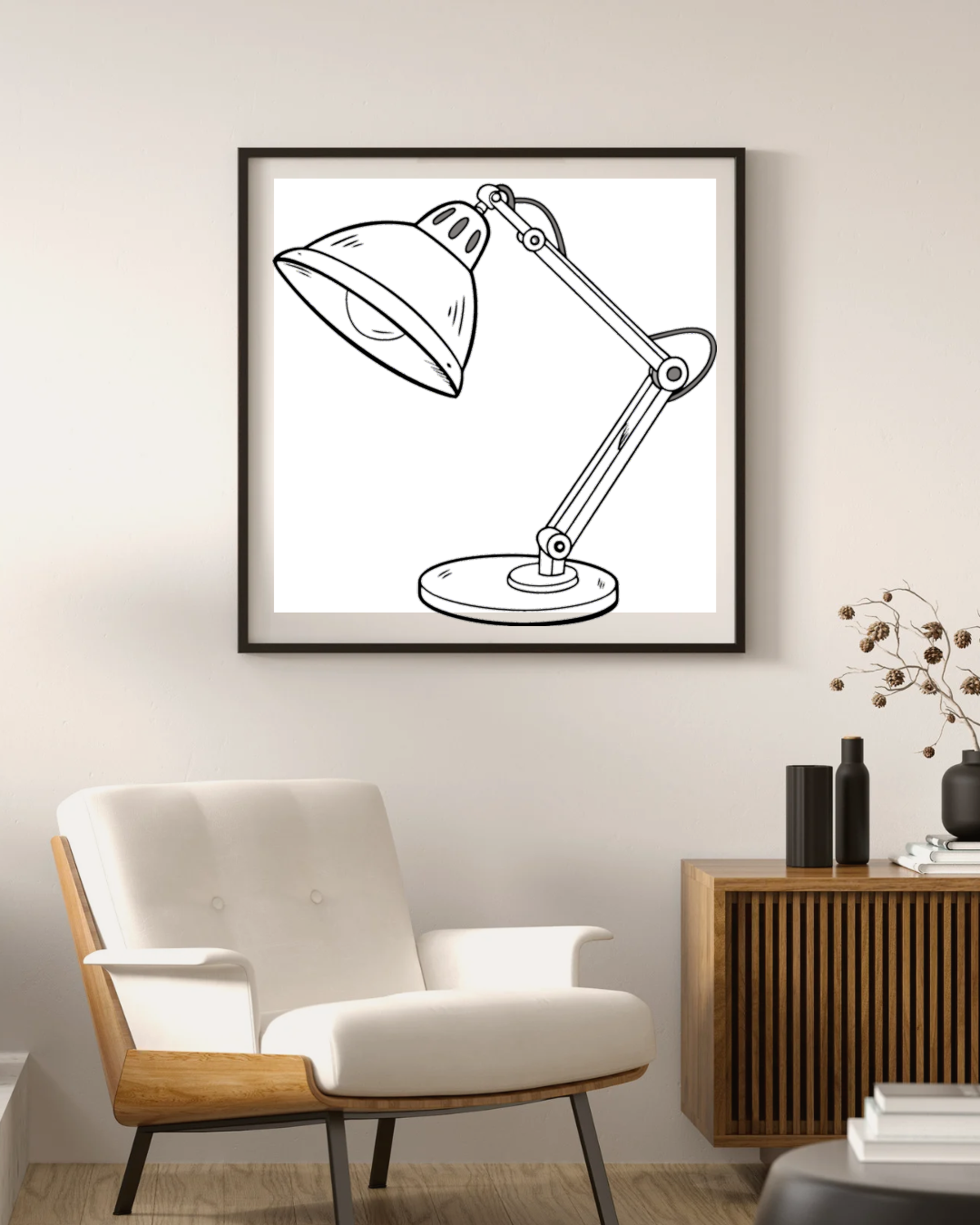 Cadre au style minimaliste avec une icône moderne de lampe ajustable