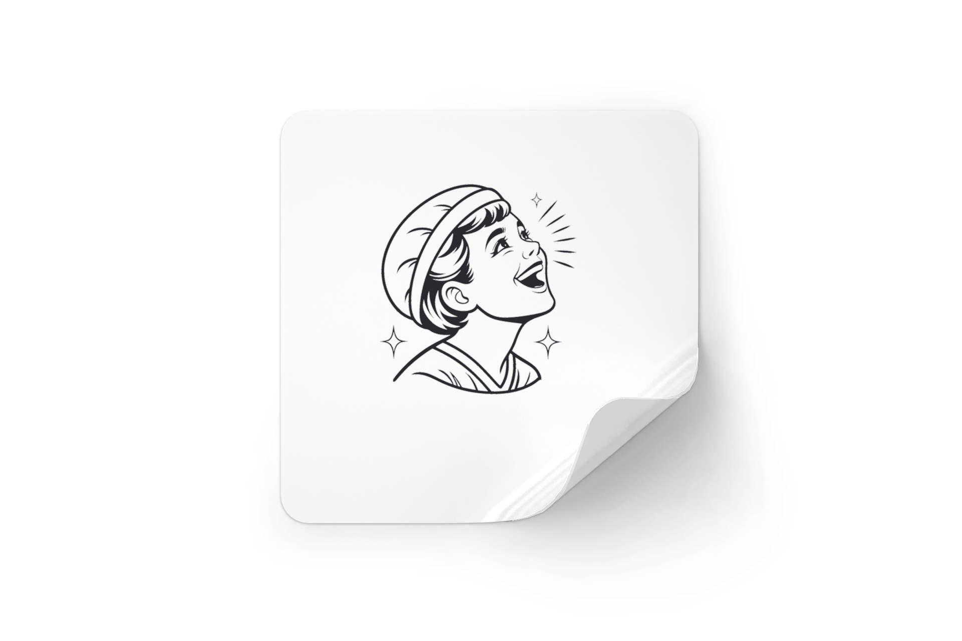Sticker joyeux avec un enfant levant les bras vers le ciel, style étincelant