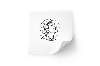 Sticker joyeux avec un enfant levant les bras vers le ciel, style étincelant