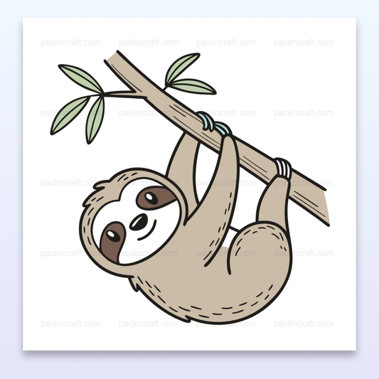 Illustration de paresseux détendu sur une branche, utilisable pour DIY et déco.