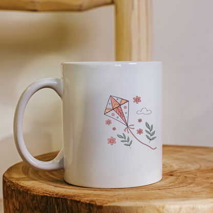 Mug décoré d'un cerf-volant dans un style vectoriel floral printanier