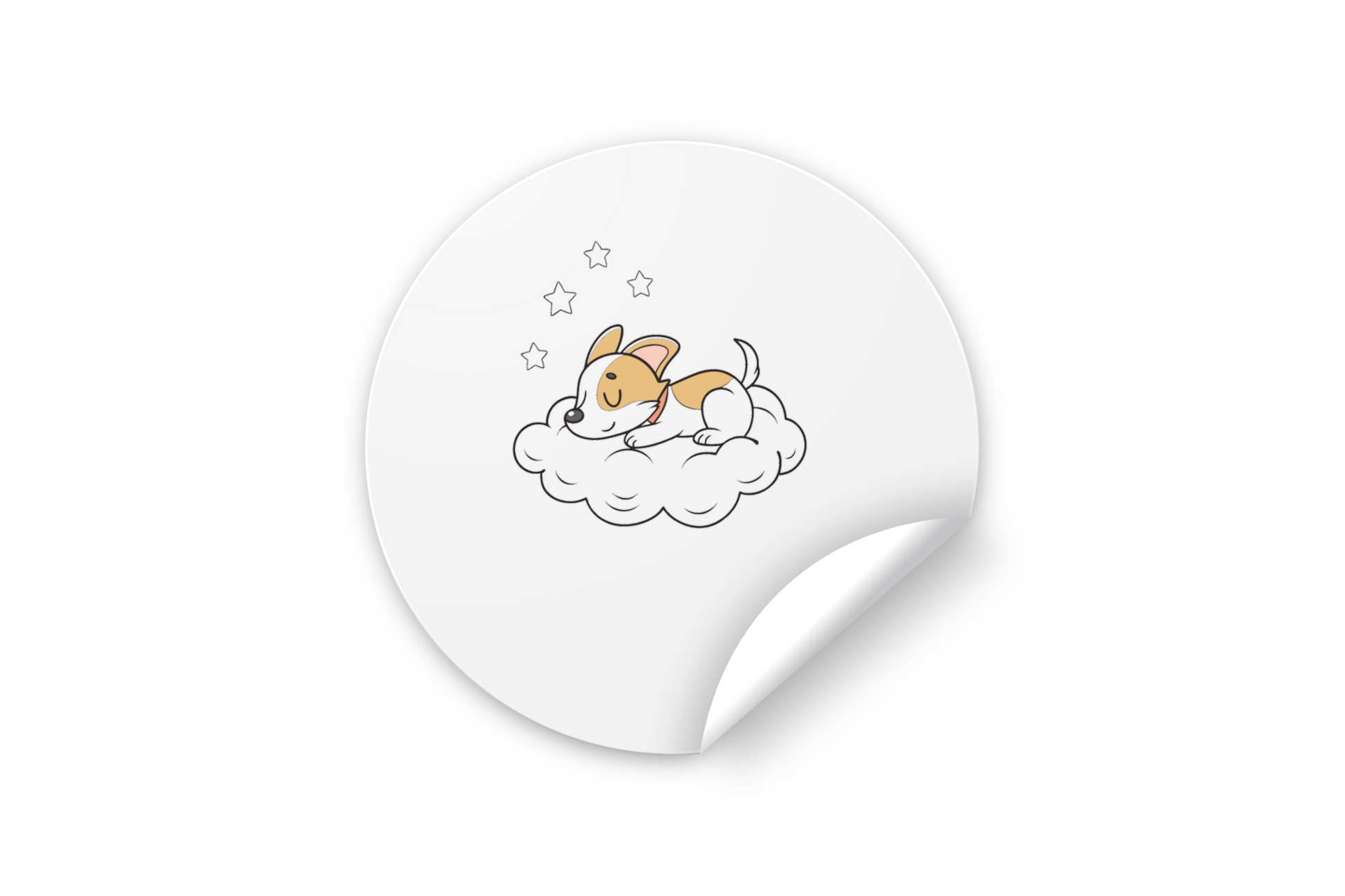 Sticker adorable avec chiot endormi sur un nuage en style pastel