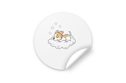 Sticker adorable avec chiot endormi sur un nuage en style pastel