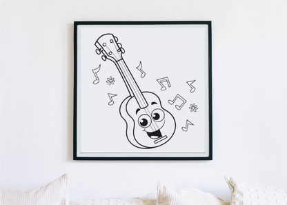 Cadre décoratif avec icône joyeuse de guitare pour une ambiance musicale ludique