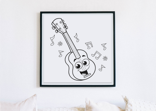 Cadre décoratif avec icône joyeuse de guitare pour une ambiance musicale ludique