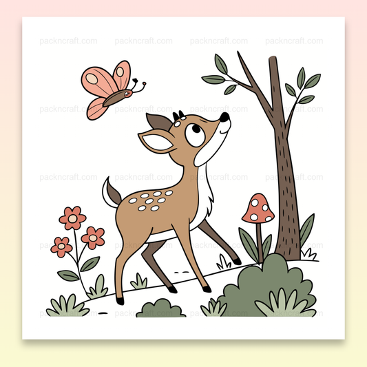 Illustration de faon et papillon en SVG pastel pour déco nature et projets DIY
