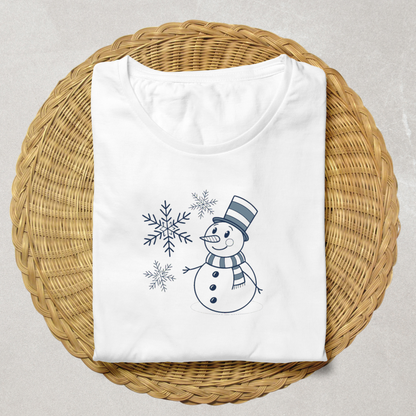 T-shirt hiver magique avec bonhomme de neige minimaliste décorant le centre