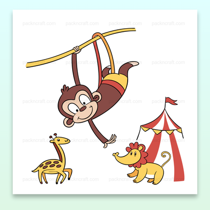 Illustration d'un singe acrobatique dans un cirque, idéal pour projets créatifs et éducatifs.