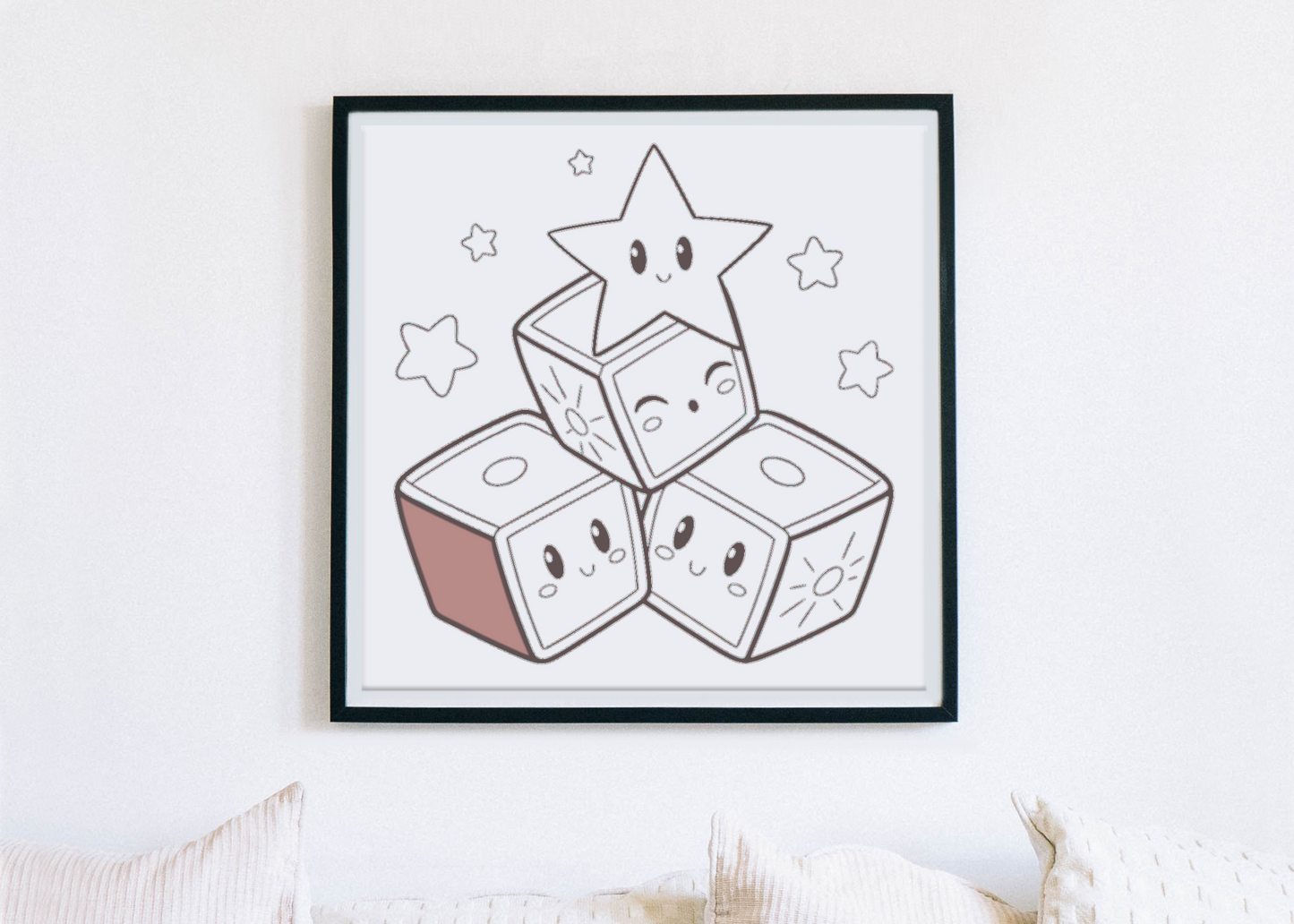 Charmant cadre avec design étoile et blocs kawaii.