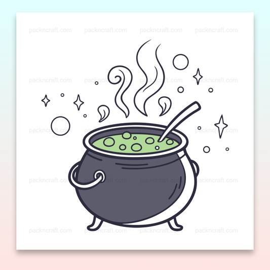 Illustration d'un chaudron magique bouillonnant en style mystique pour Halloween.