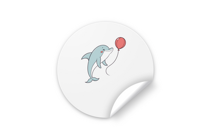 Sticker avec dessin doux d'un dauphin joueur et ambiance marine