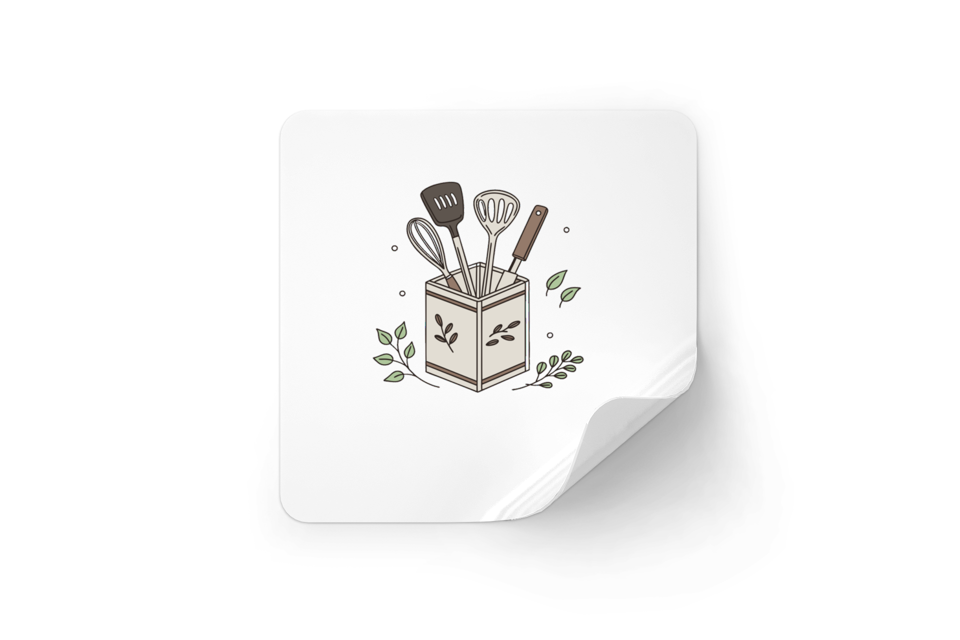 Sticker décoratif avec ustensiles de cuisine pastel sur fond quotidien chaleureux