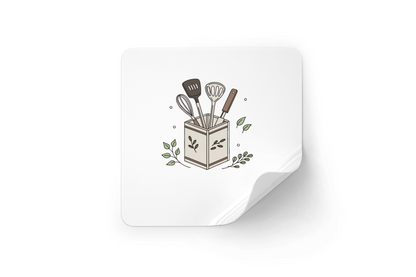 Sticker décoratif avec ustensiles de cuisine pastel sur fond quotidien chaleureux