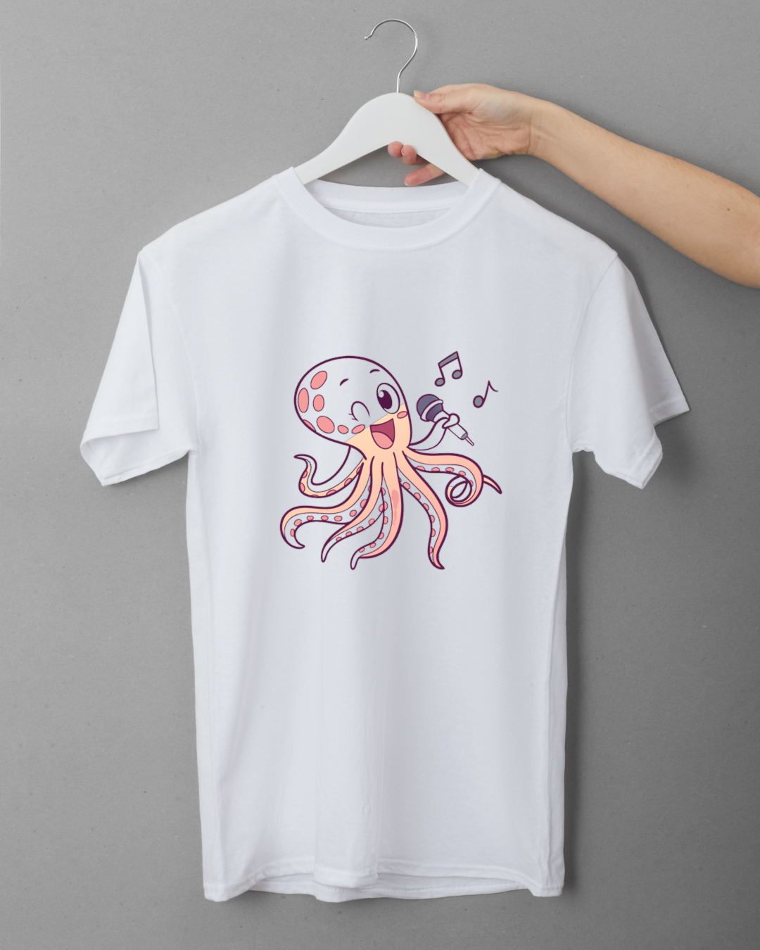 T-shirt avec un joyeux poulpe chanteur style Kawaii thème musical