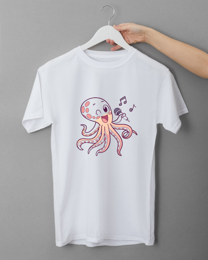 T-shirt avec un joyeux poulpe chanteur style Kawaii thème musical