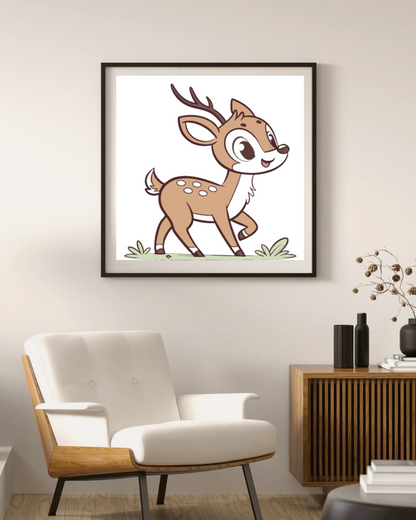 Cadre décoratif montrant un faon heureux au style forestier adorable