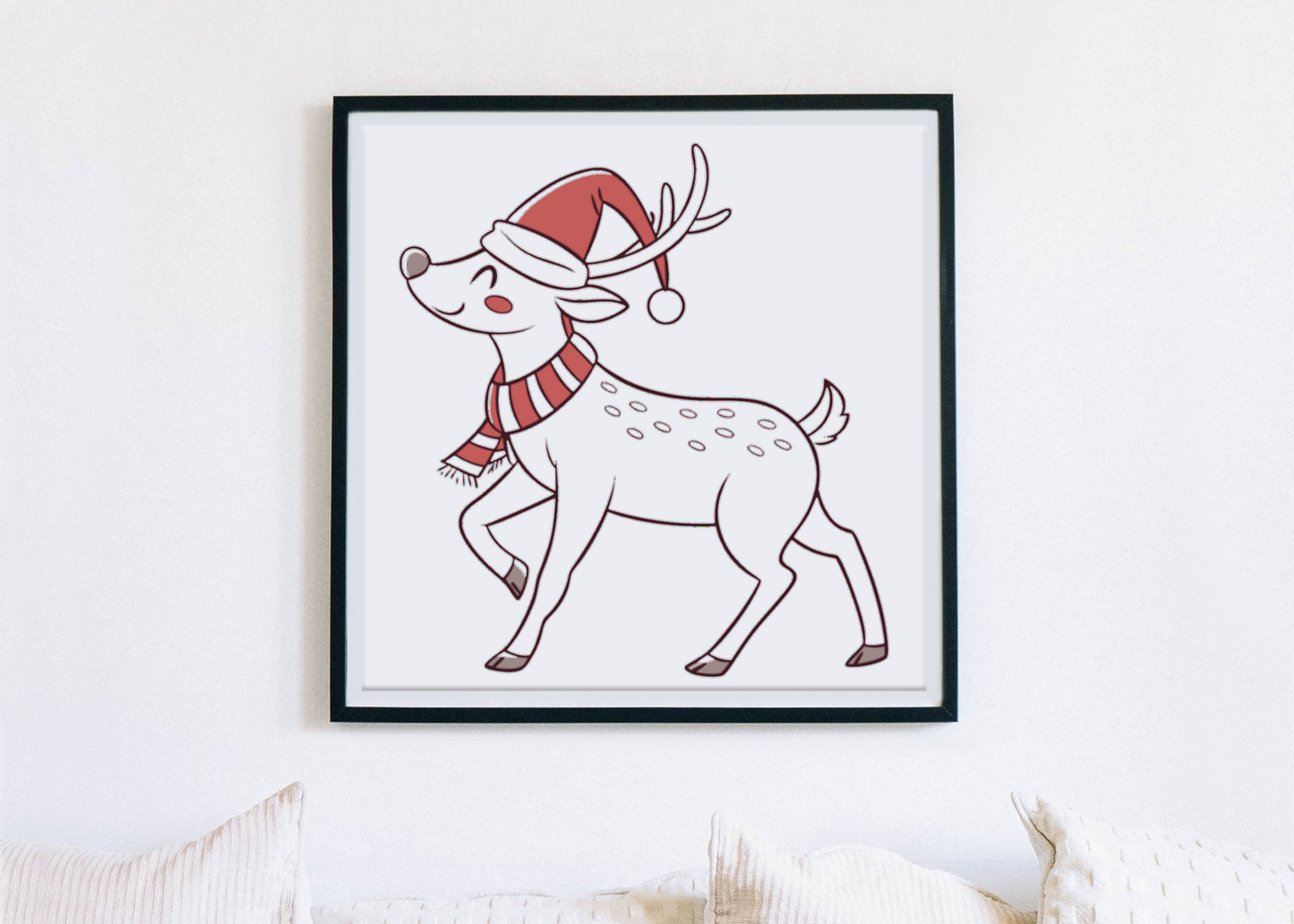 Cadre avec renne joyeux style doodle pour déco festive Noël