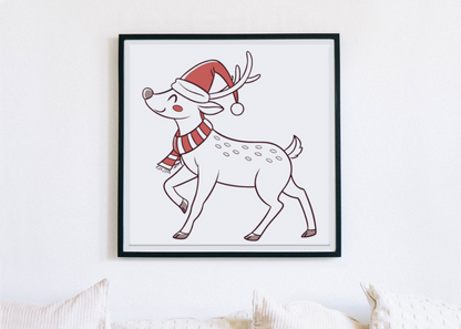 Cadre avec renne joyeux style doodle pour déco festive Noël