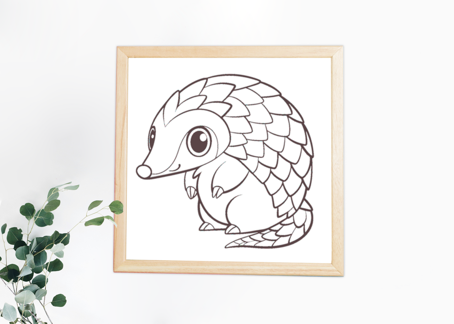 Cadre décoratif avec un pangolin coloré sur fond tropical pour un intérieur joyeux